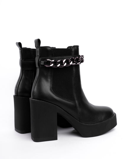 Botines negros tacón ancho x cadena