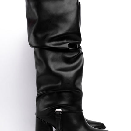 Bota larga negra corrugada x hebilla