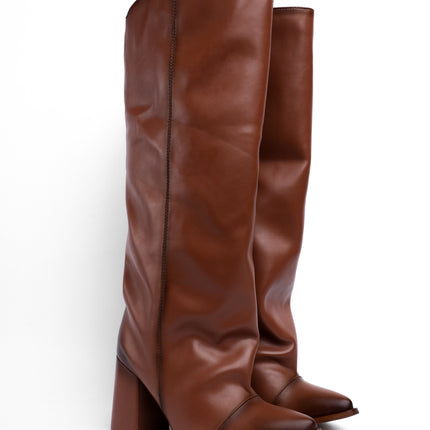 Bota alta miel tacón y material suave