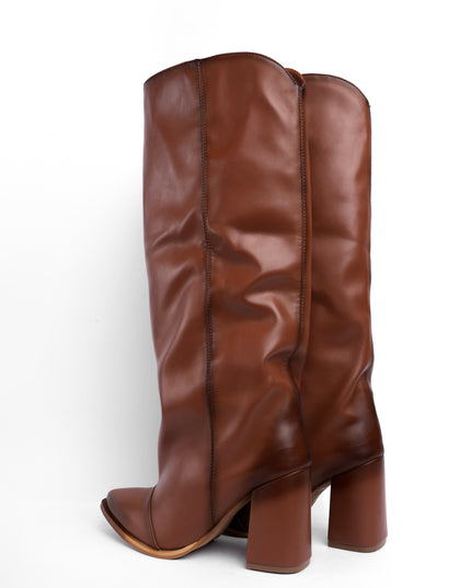 Bota alta miel tacón y material suave