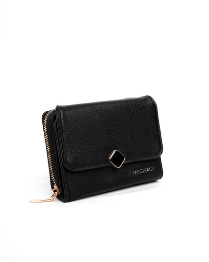 Billetera pequeña negra con broche