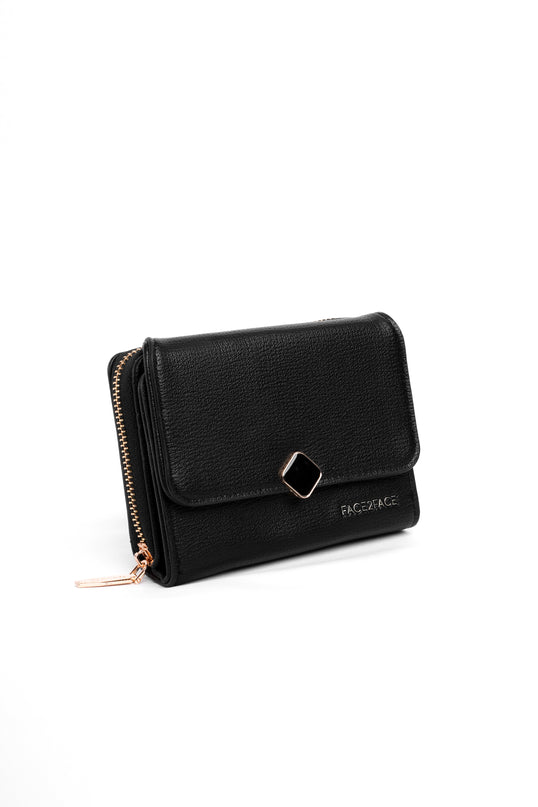 Billetera pequeña negra con broche