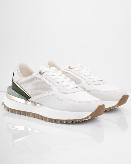 Tenis blancos con gris y detalles verdes
