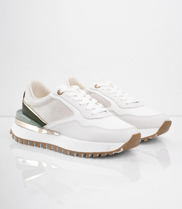 Tenis blancos con gris y detalles verdes