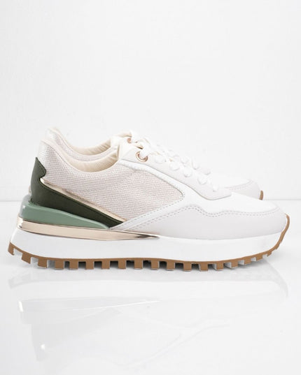 Tenis blancos con gris y detalles verdes