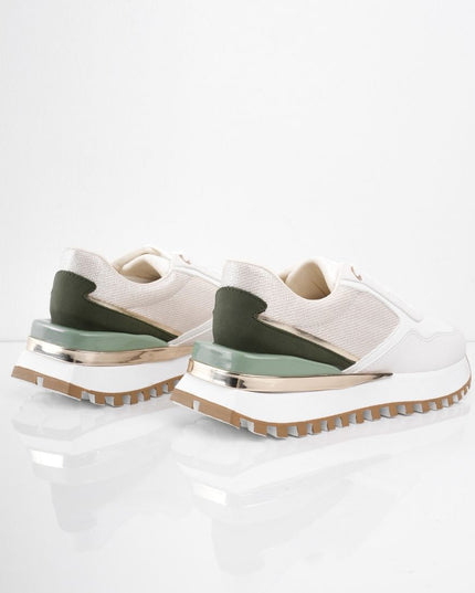 Tenis blancos con gris y detalles verdes