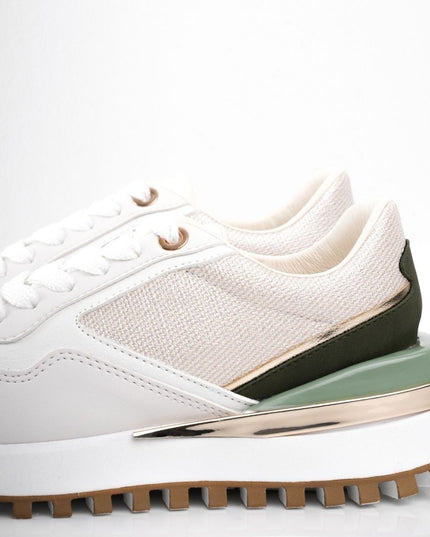 Tenis blancos con gris y detalles verdes