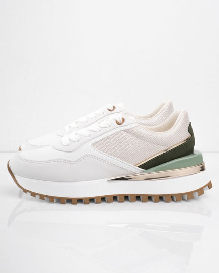 Tenis blancos con gris y detalles verdes