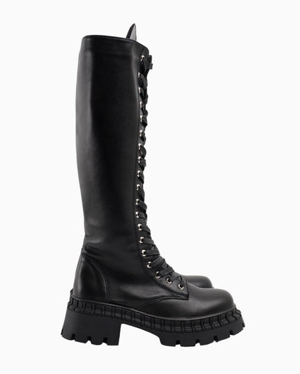 Bota larga negra cordones