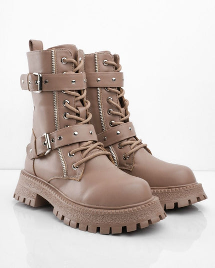 Botas tipo militar taupe y correas