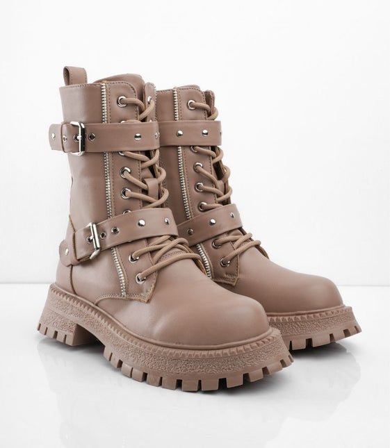 Botas tipo militar taupe y correas