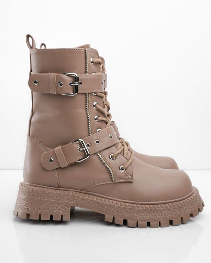 Botas tipo militar taupe y correas