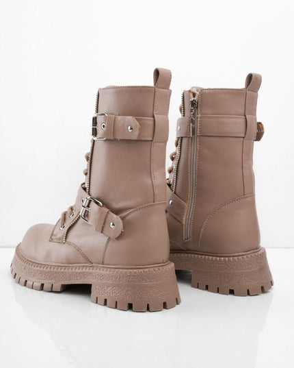 Botas tipo militar taupe y correas