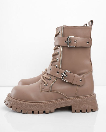 Botas tipo militar taupe y correas
