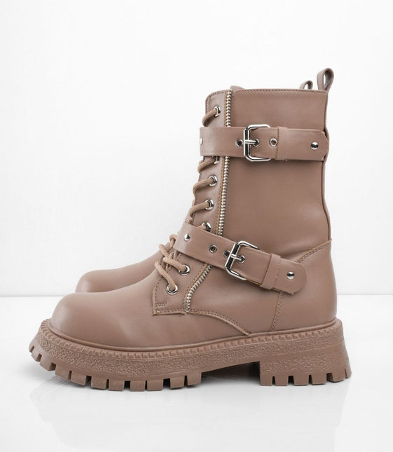 Botas tipo militar taupe y correas