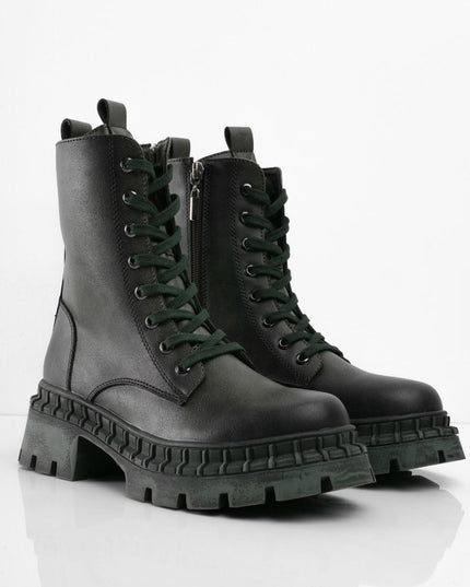 Botines de cordón verde oscuro tipo militar