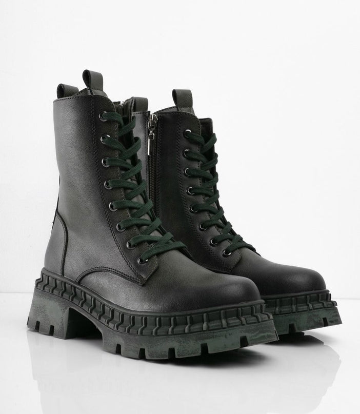 Botines de cordón verde oscuro tipo militar