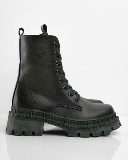 Botines de cordón verde oscuro tipo militar