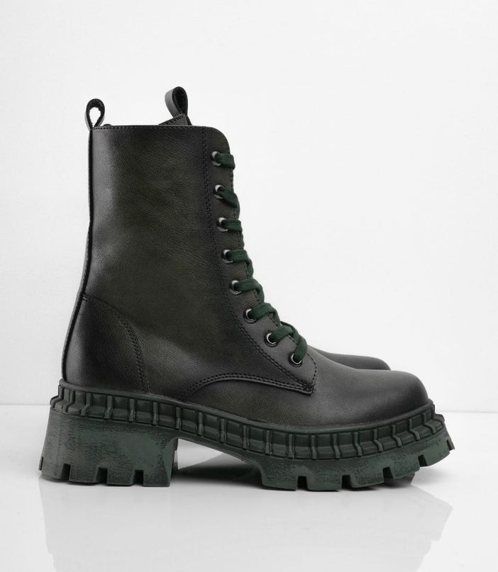 Botines de cordón verde oscuro tipo militar