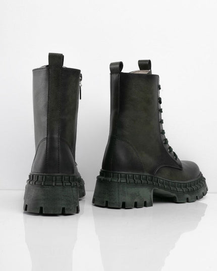 Botines de cordón verde oscuro tipo militar