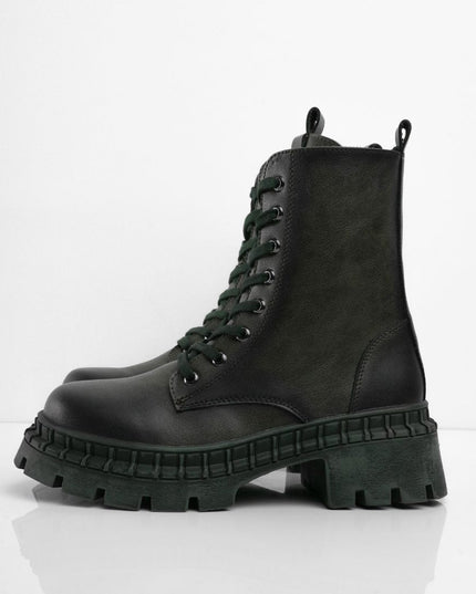 Botines de cordón verde oscuro tipo militar