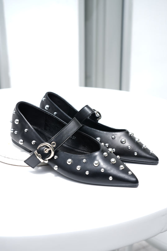 Bailarinas negras x correa y apliques