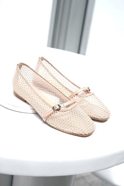 Bailarinas beige transparente brillos