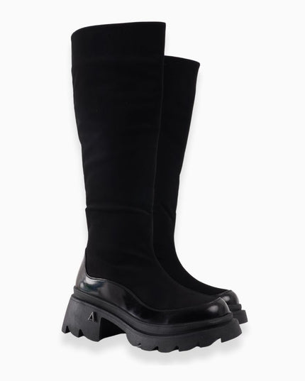 Bota larga negra gamuza