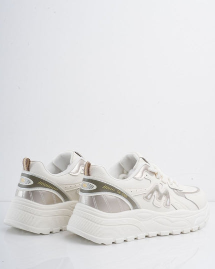 Tenis blancos con detalles plata y cordones