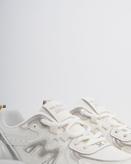 Tenis blancos con detalles plata y cordones