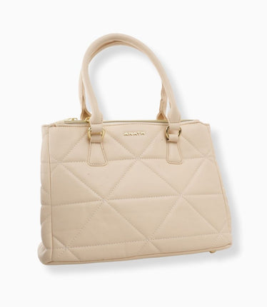 Bolso beige acolchado y detalles dorados