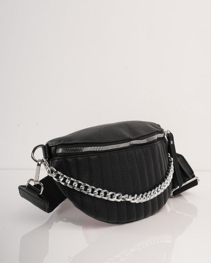 Bolso negro con cremallera y cadena plateada