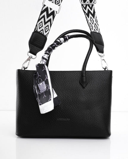 Bolso elegante negro con correa y pañoleta