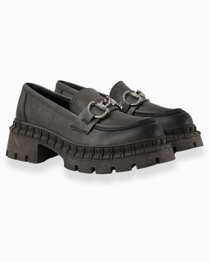 Mocasín gris de Plataforma y Adorno Brillante