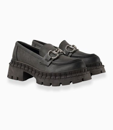 Mocasín gris de Plataforma y Adorno Brillante