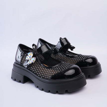 Mocasines chunky negros con malla brillante