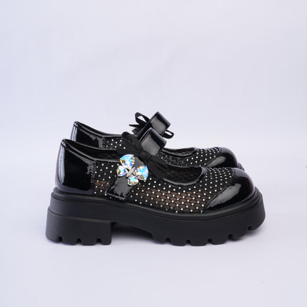 Mocasines chunky negros con malla brillante
