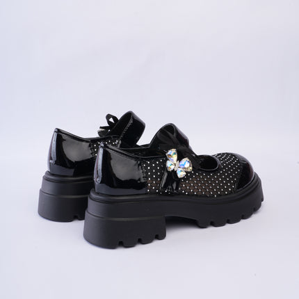 Mocasines chunky negros con malla brillante