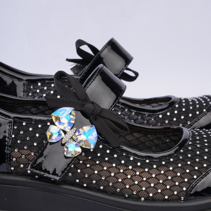 Mocasines chunky negros con malla brillante