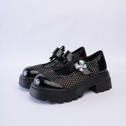 Mocasines chunky negros con malla brillante