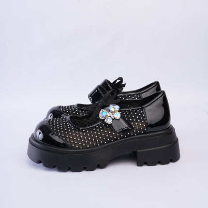 Mocasines chunky negros con malla brillante