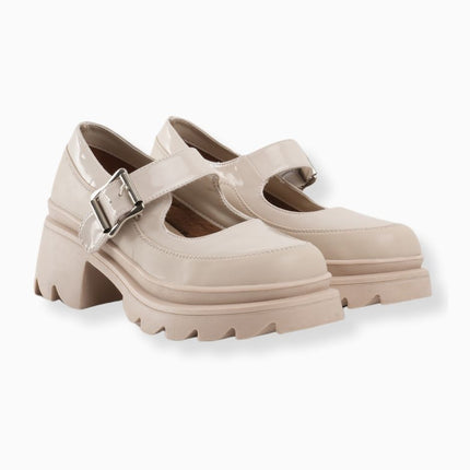 Mocasines mafalda beige de correa