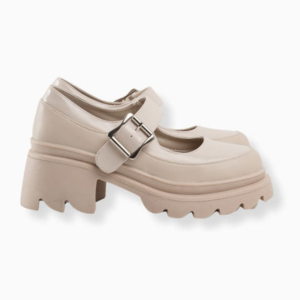 Mocasines mafalda beige de correa