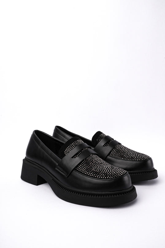 Mocasines negros bajos con brillos