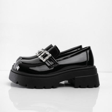 Mocasines negros charol con hebilla de diamantes