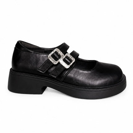 Mocasines negros con doble hebilla
