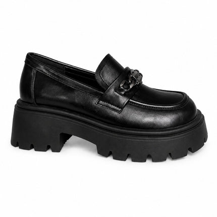 Mocasines negros plataforma con aplique