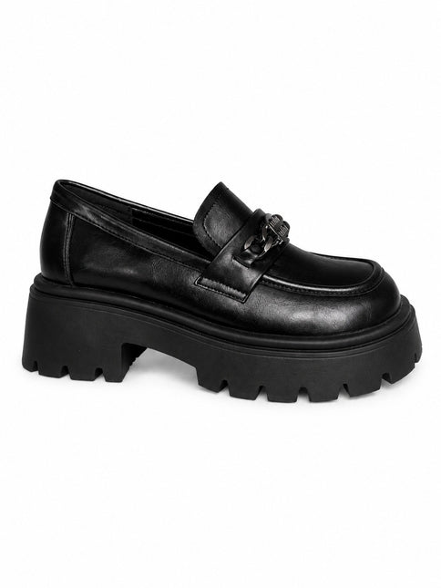 Mocasines negros plataforma con aplique
