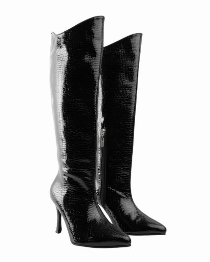 Bota alta croco y tacón puntilla