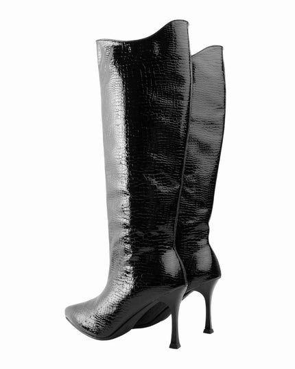 Bota alta croco y tacón puntilla
